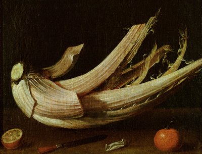 Cardoon, oranges and knife by Spanish School